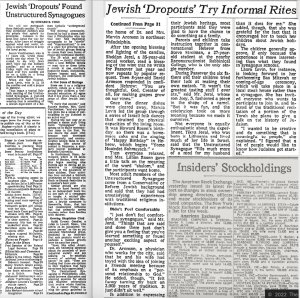 Jewish 'Dropouts' Found Unstructured Synagogues NYTimes Feb 12 1972